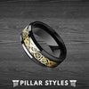 Black & Yellow Gold Ring Mens Wedding Band Tungsten Ring - 8mm Viking Ring