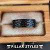 Black Koa Wood Ring Mens Wedding Band Hammered Ring - 8mm Unique Tungsten Mens Rings - Pillar Styles