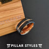 18K Rose Gold Wedding Band Mens Black Ring with Rose Gold Groove & Flat Finish - Pillar Styles