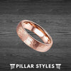 6mm Hammered Ring 18K Rose Gold Wedding Band Mens Ring Tungsten Wedding Bands - Pillar Styles