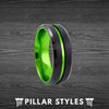 6mm Green Tungsten Ring Mens Wedding Band, Thin Green Line Mens Ring - Pillar Styles