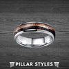 6mm & 8mm Dual Koa Wood Ring and Zebra Wood with Arrow Inlay - Pillar Styles