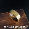 14K Gold Hammered Ring Wood Wedding Band Mens Ring - 8mm Tungsten Gold Ring with Koa Wood