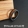 Black Tungsten Whiskey Barrel Ring Hammered Wedding Band Mens Ring - 8mm Bourbon Wood Ring