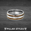 Silver Mother of Pearl Ring Tungsten Wood Wedding Band Mens Ring - 8mm Unique Wooden Ring - Pillar Styles