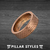 Koa Wood Hammered Ring Mens Wedding Band Espresso Brown Tungsten Ring Wooden Ring - Pillar Styles