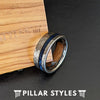 Silver Hammered Ring Mens Wedding Band Tungsten Ring 8mm Blue Wooden Rings for Men