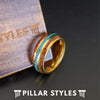 Mens Turquoise Ring Yellow Gold Wedding Band Tungsten Ring 14K Gold Ring Wood Wedding Band Mens Ring