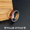 Deep Red Mens Wedding Band Silver Tungsten Ring with Step Edges - 8mm Tungsten Mens Ring