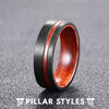 Mens Wedding Band Black Tungsten Ring Rose Wood Inlay - Pillar Styles