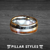 8mm Gabon Ebony and Koa Wood Ring Mens Wedding Band Titanium Ring - Unique Silver Rings for Men
