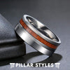 8mm Silver Titanium Wedding Band Koa Wood Ring - Pillar Styles
