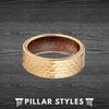 14K Gold Ring Hammered Tungsten Wedding Band Mens Ring Koa Wood Ring - Unique Hammered Ring - Pillar Styles