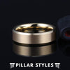 18K Gold Ring Mens Wedding Band with Beveled Edges - Pillar Styles