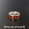 Silver Damascus Ring Koa Wood Wedding Band Damascus Steel Ring Mens Ring - Pillar Styles