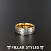 14K Yellow Gold Ring Tungsten Wedding Band Mens Rings 8mm Silver Hammered Ring