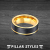 14K Yellow Gold Ring Mens Wedding Band Black and Gold Wedding Band Tungsten Rings