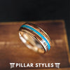 18K Rose Gold Ring with Koa Wood & Blue Opal Wedding Band - Tropical Wooden Ring Mens Blue Opal Ring