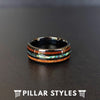 Black Abalone & Koa Wood Ring Mens Wedding Band Tungsten Ring - Abalone Rings for Men