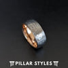 Silver Hammered Ring with Rose Gold Mens Wedding Band, 18K Rose Gold Ring - Pillar Styles