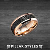 18K Rose Gold Meteorite Ring Mens Wedding Band Tungsten Ring - Unique Rose Gold Ring - Pillar Styles