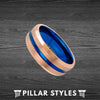 8mm Rose Gold Wedding Band with Blue Groove Mens Tungsten Ring - Rose Gold Ring