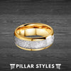 8mm Yellow Gold Wedding Band Mens Ring - 14K Gold Ring Meteorite Wedding Bands for Men