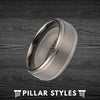8mm/6mm Gunmetal Gray Tungsten Wedding Band with Step Edges - Pillar Styles