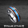 Unique Koa Wood and Blue Fire Opal Tungsten Ring - Pillar Styles