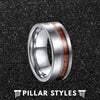 8mm Silver Titanium Wedding Band Koa Wood Ring - Pillar Styles