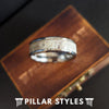 8mm Silver Deer Antler Tungsten Ring Mens Wedding Band - Unique Deer Antler Ring with Beveled Edges