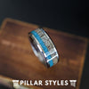 Crushed Turquoise Ring Mens Wedding Band Tungsten Deer Antler Ring with Turquoise Inlay Mens Ring - Pillar Styles