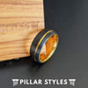 8mm Black and Yellow Gold Wedding Band Tungsten Ring - Mens Gold Ring with Offset Groove