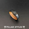 6mm Whiskey Barrel Ring Beveled Mens Wedding Band Black Tungsten Ring - Thin Wood Mens Ring