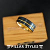 Black & Yellow Gold Wedding Band Mens Ring - 8mm Tungsten Gold Ring with Black Pipe Cut Finish