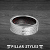 Silver Hammered Ring Mens Wedding Band Tungsten Wood Ring - Unique Wooden Ring for Men - Pillar Styles