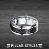 8mm Silver Meteorite Ring Mens Wedding Band Tungsten Ring with Beveled Edges Black Space Rock Ring