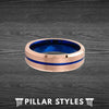 Rose Gold Tungsten Ring with Thin Blue Line Groove
