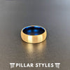 14K Gold Wedding Band Mens Ring - 8mm Blue Ring Yellow Gold Tungsten Ring Mens Wedding Band