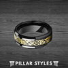Black & Yellow Gold Ring Mens Wedding Band Tungsten Ring - 8mm Viking Ring