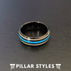 Mens Turquoise Ring Black Tungsten Wedding Band Mens Ring, 8mm Deer Antler Ring with Turquoise Inlay - Pillar Styles