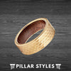 14K Gold Ring Hammered Tungsten Wedding Band Mens Ring Koa Wood Ring - Unique Hammered Ring - Pillar Styles