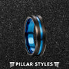 6mm Black Tungsten Wedding Band Mens Ring Blue Groove - Pillar Styles