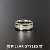 Silver Meteorite Ring with Beveled Edges Meteorite Wedding Band Mens Tungsten Ring - Pillar Styles