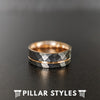 18K Rose Gold Ring Mens Wedding Band Hammered Ring - Faceted Black Ring with Rose Gold Inlay - Pillar Styles