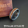 Rustic Whiskey Barrel Ring Mens Wedding Band Deer Antler Ring - 8mm/6mm Tungsten Rings for Men