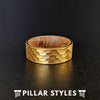 Whiskey Barrel Ring 14K Gold Ring Mens Wedding Band Hammered Ring with Wood Inlay - Pillar Styles