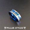 Blue Forest Tree Ring Mens Wedding Band Nature Ring - Tungsten Mountain Ring for Men Wolf Ring - Pillar Styles
