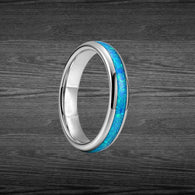 4mm Blue Opal Ring Womens Wedding Bands Tungsten Ring - Thin Opal Wedding Ring for Women