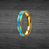 4mm Turquoise Ring Womens Wedding Band Tungsten Ring Thin 14K Yellow Gold Wedding Bands